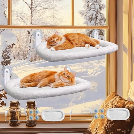 2PC Cat Window Perch Cushion Bed Cat Window Hammock with 4 Updated Suction Cups Easy to Assemble Cat Window Bed for Heavy Large Cats (L 2Pc) for Cats, Dogs, Puppies, Kittens, Indoor Pets