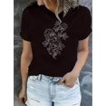 thumbnail image 1 of Camiseta de mujer Trajes de verano Traje Camiseta de cuello redondo para viajes de compras deportivas ﻿Women's Floral Print T-Shirt, Casual Crew Neck Short Sleeve Top, Polyester 95% Spandex 5% Knit, 1 of 6