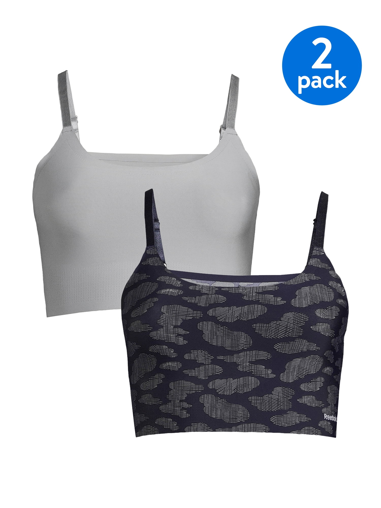 4 Pack Reebok Girls’ Bralette Racerback Seamless Longline Cami Bralette with Removable Pads