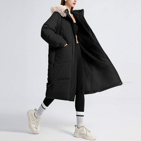 Jackets for Women DYTTDG Women's Long Hooded Coat Long Sleeve Plush Hooded Zip Up Casual Fashion Outdoor Warm Jacket with Pockets Great Gifts for Less