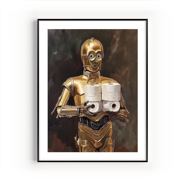 Asdg12s C3PO Star Wars Bathroom Art Print - Premium Giclee Fine Art Print - Vintage Painting Style Darth Vader Bathroom Art Wall Décor, Bath Decoration, Ready to Frame
