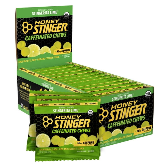 Honey Stinger Organic Gluten-Free Caffeinated Energy Chews, Stingerita Lime, 1.8 oz, 12 Count Box