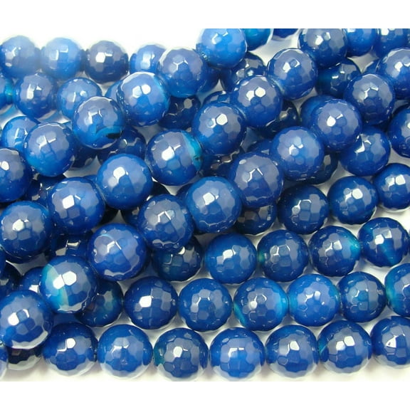 12mm Dark Blue Agate Faceted Round Beads Genuine Gemstone Natural Jewelry Making
