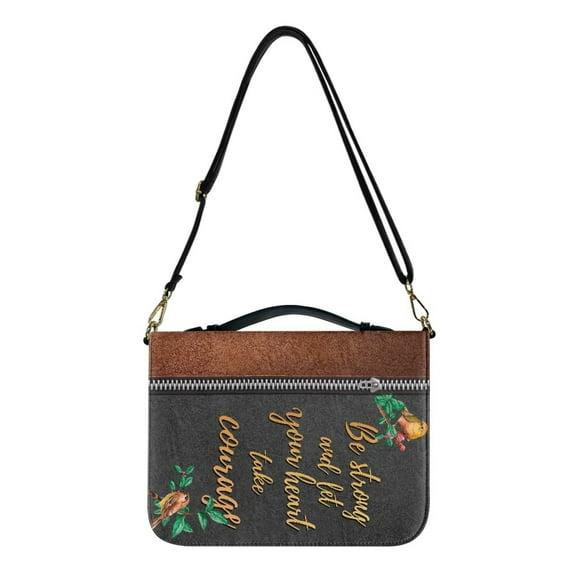 ZUXONGSY Hummingbird Print Bible Cover Case for Women Be Strong Faux Leather Bible Bag Stylish Bible Case with Detachable Strap & Carrying Handle Lightweight Bible Tote Bag, L