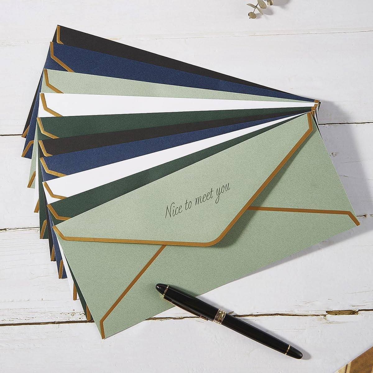 50 Pack #10 Business Envelopes with Gold Border, Self Seal Standard Envelopes with Gold Stickers for Office, Checks, Letter Mailing, Invoices, 4 1/8 x 9 1/2 Inches (Dark Green)