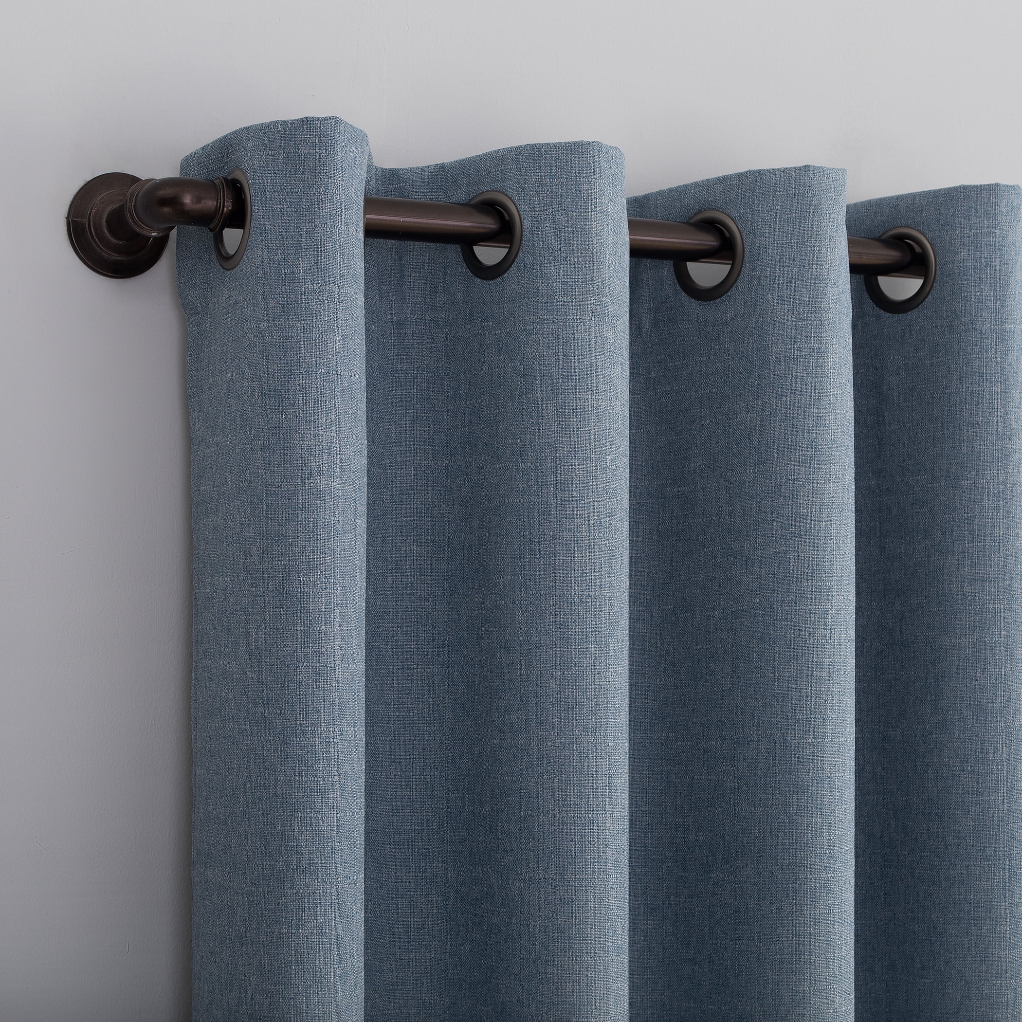 Sun Zero Channing Grid Texture Draft Shield Fleece Insulated 100% Blackout Grommet Curtain Panel, 50X84, Blue