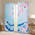 thumbnail image 2 of Manfei Modern Sakura Black Out Curtains for Girls Women, Wave Art Curtains Pack of 2 (42x63 Each), Blue Pink White, 2 of 6