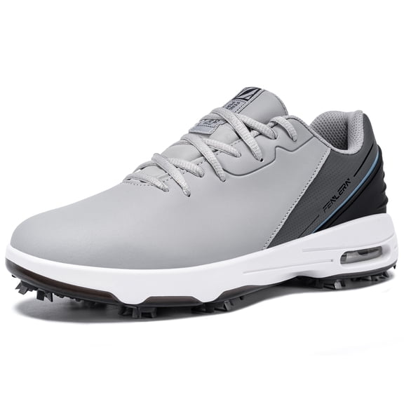 FENLERN Golf Shoes for Men with Spiked Waterproof Leather Upper Air cushion shock-absorbing sports sneakers