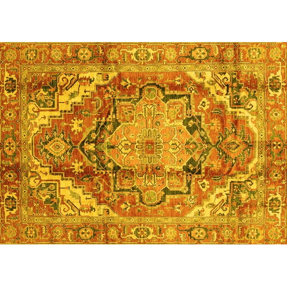 Ahgly Company Machine Washable Indoor Rectangle Persian Yellow Traditional Area Rugs, 8' x 10'