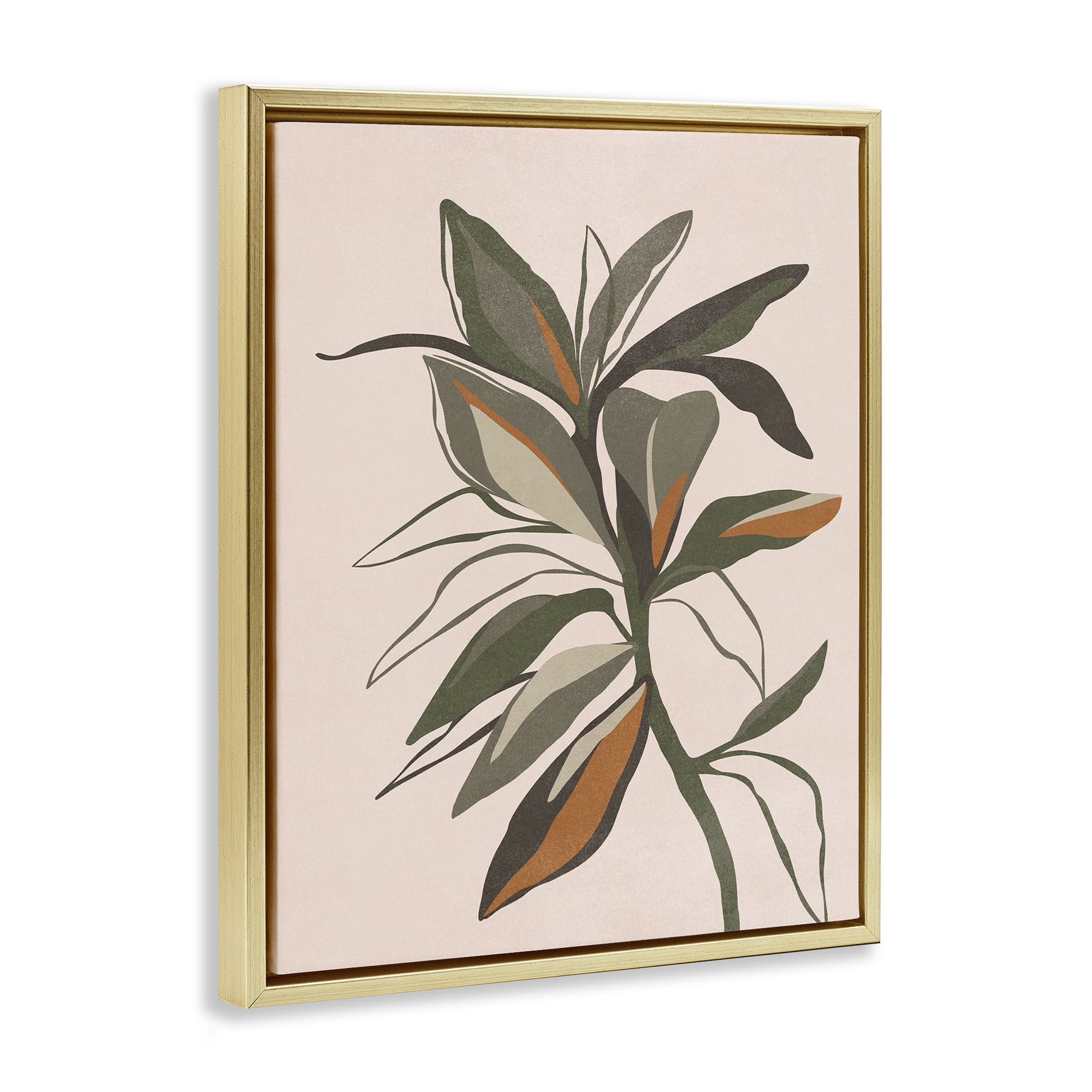 Stupell Industries Earthtone Boho Plant Plants & Flowers Painting Gold Floater Framed Canvas Art Print Wall Art, 17 x 21