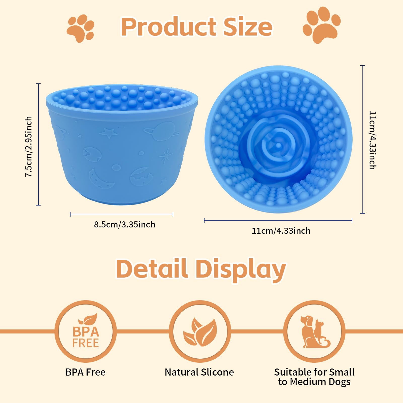 Dog Lick Bowl, Anxiety Relief Slow Feeder Treat Dispenser, Silicone Anti-chocking Pet Dish, Non-Slip Dog Licking Bowl Interactive Entertainment Puzzle Toy for Small & Medium-Dark Blue