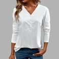 thumbnail image 1 of MHFRRA Camiseta de Manga Larga con Cuello En V para Mujer, Blusa Informal de Vacaciones con Botones, Blusa Básica de Color Puro para Primavera y Otoño Blanco, 1 of 5