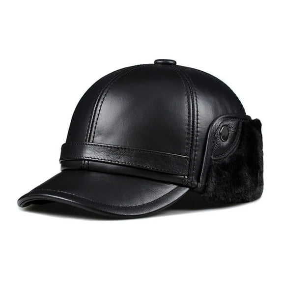 Men's Hat Thicken Real Leather Sheepskin Baseball Caps With Ears Warm Dad's Hats Bomber ,Classic Vintage