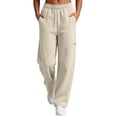 thumbnail image 3 of Trousers Pants For Women Fashion Women Casual High Waist Loose Pocket Straight Solid Long Pants Beige XL, 3 of 9