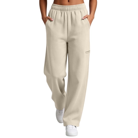 Atogsazn Women's Jogger Sweatpants Casual Athletic Elastic Waist Sweatpant Fall Winter Trouser with Pocket Beige L Fashion