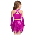 thumbnail image 5 of SiiRoh Girls 3Pcs Hip Hop Street Dance Outfits Cross Keyhole Sequins Metallic Crop Top+Skirt+Gloves Disco Dancewear Hot Pink 14, 5 of 6