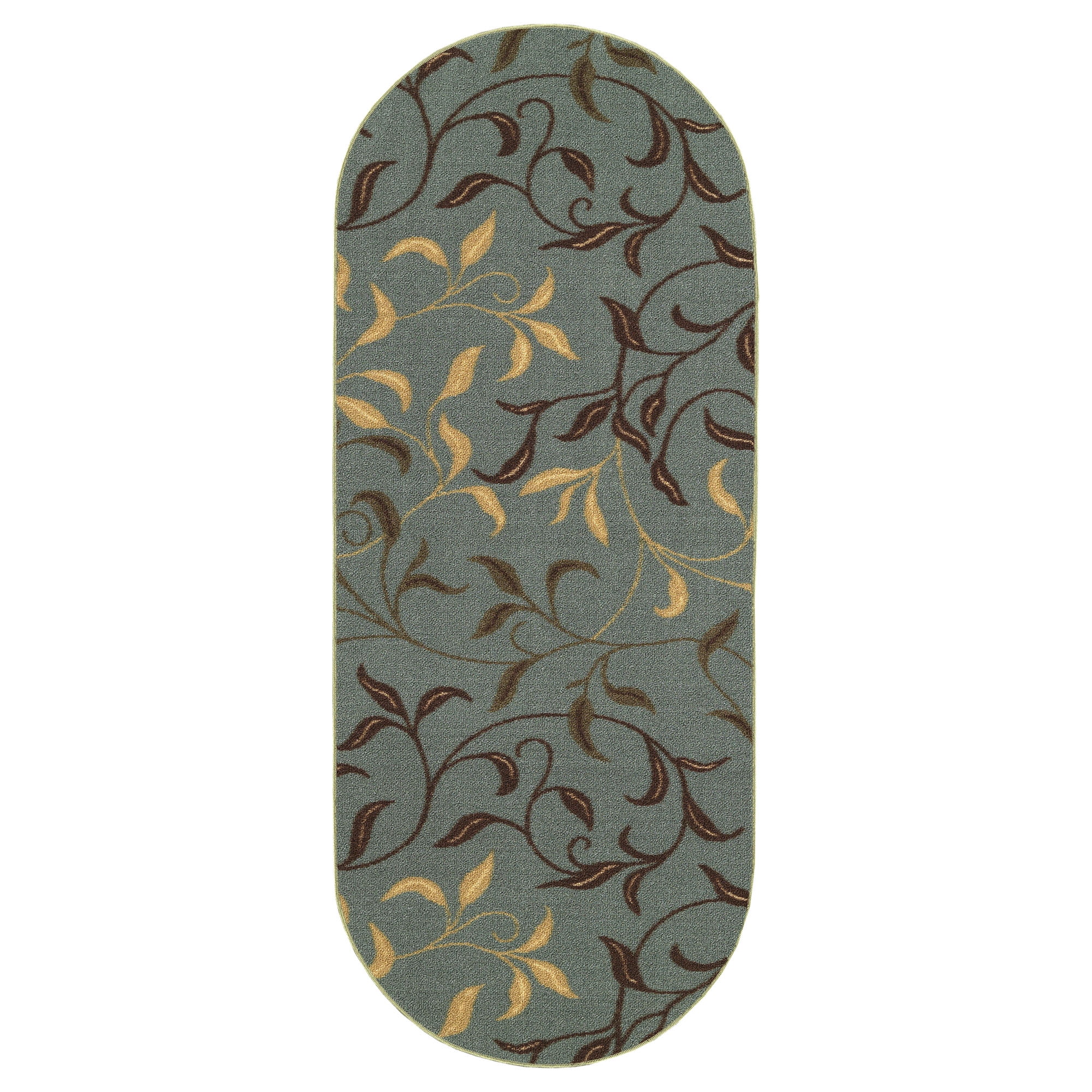 Ottomanson Classics Non-Slip Rubberback Leaves 2x5 Indoor Oval Runner Rug, 20' x 59', Seafoam