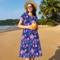 thumbnail image 4 of Rateoe Blue Skull Rose Pattern Women’s Short Sleeve Dress – Casual Elegant Summer A-Line Dress for Everyday Wear, 4 of 6
