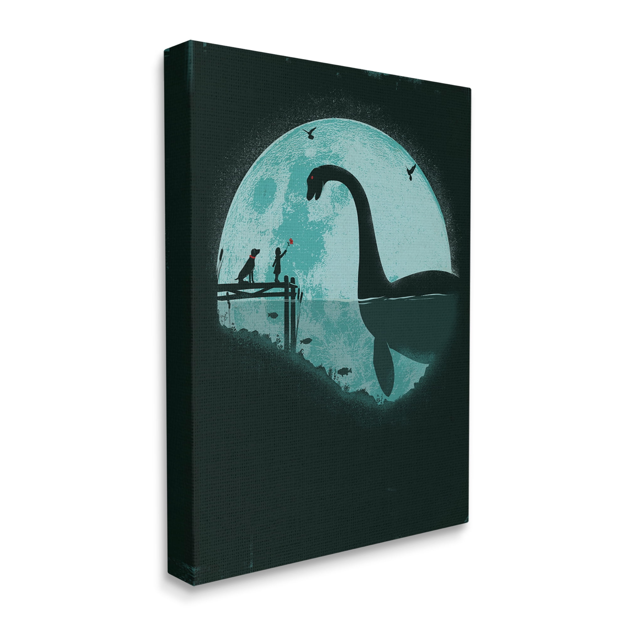 Stupell Industries Girl & Loch Ness Fairy Tales & Fantasy Painting Gallery Wrapped Canvas Art Print Wall Art, 16 x 20