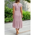 thumbnail image 3 of Maskion Women's Flutter Short Sleeve Smocked Midi Dress Summer Casual Tiered A-Line Dress,XL Pink, 3 of 6