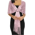 thumbnail image 2 of Helii Women's Sparkling Metallic Shawl Wrap, Sequin Fringe Evening Scarf, Rhinestone Buckle Bridal Shawl, Formal Party Cape for Wedding Guest Gown Banquet Pink,One Size, 2 of 4