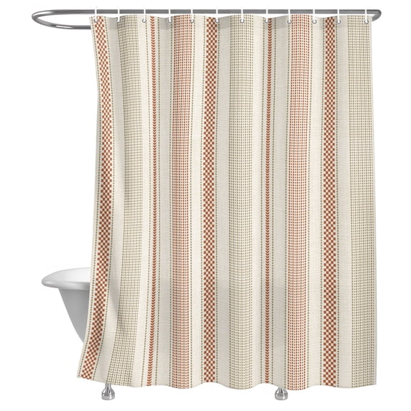 Vintage Striped Shower Curtain, Terracotta Khaki Vertical Stripes French Country Lightweight Waterproof Fabric Shower Curtain with Rustproof Grommets for Bathroom Bathtub 72x78in