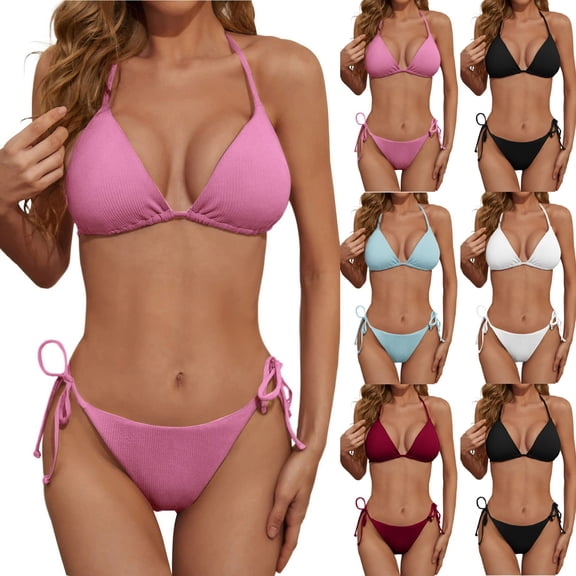 Women's Two Piece Bikini Set Sexy Bathing Suit Swimwear for Beach Hot Spring Summer and Spring Vacation,Black,L
