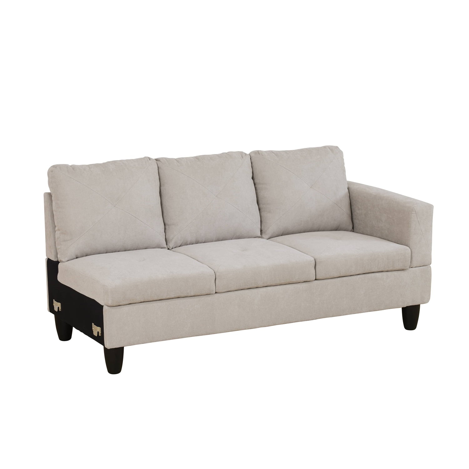 Hommoo Modern Flannelette 2-Piece Living Room Sofa Set Sectional Couches and Sofas, L-Shaped Sectional Couch Sofa, Off-White(No Ottoman)