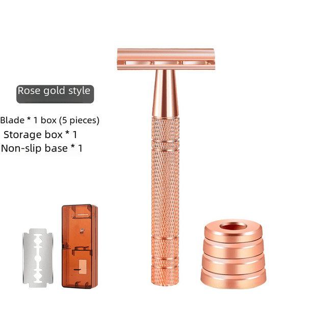 Navaja de afeitar vintage con base de oro rosa Navaja de afeitar vintage Navaja de afeitar manual vintage Navaja de afeitar de doble filo