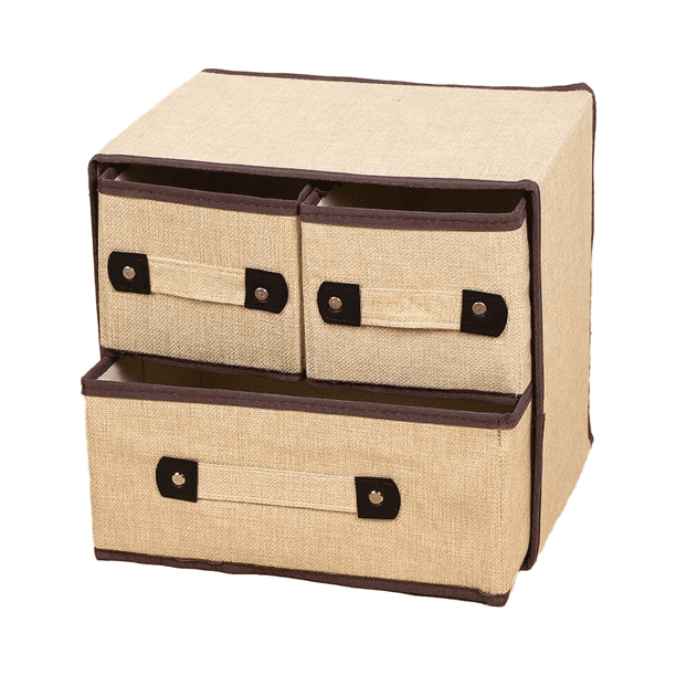 "Caja De Almacenamiento De Gran Ropa Interior Tela 3 Cajones Malubero, Beige "