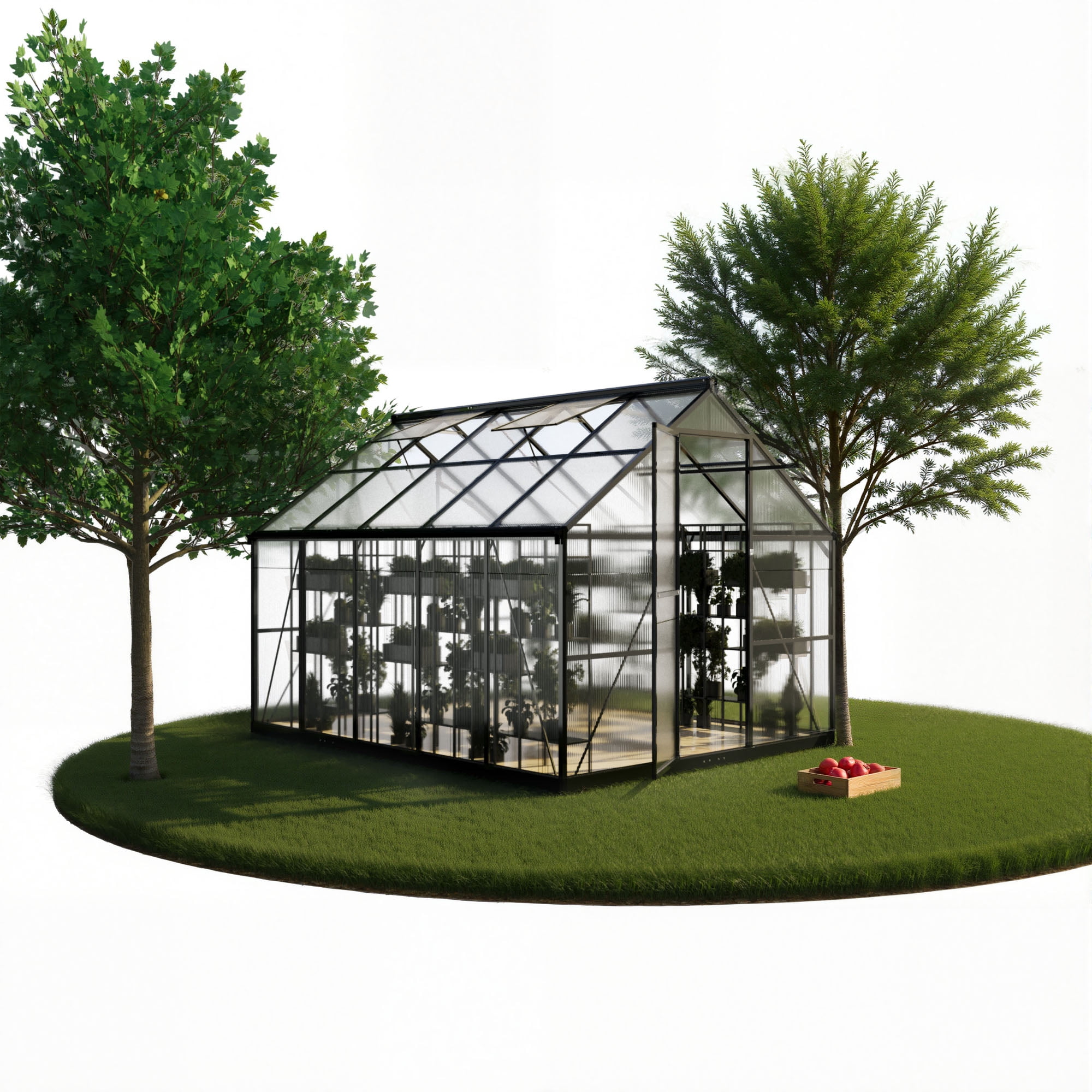 EASYHAWK 8x10 FT Greenhouse for Outdoors, Polycarbonate Green House with Quick Setup Structure and Roof Vent, Aluminum Large Walk-in Greenhouse for Outside Garden Backyard, Black