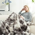 thumbnail image 4 of Faux Fur Throw Blanket for Couch, Fuzzy Soft Plush Thick Bubble Blanket for Sofa Bedroom Living Room, 50 * 60 Inches Tie-dye Taupe, 4 of 9