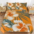 thumbnail image 6 of 3 Pcs Soft Bedding Set, Includes 1 Duvet Cover with Zipper And 2 Pillow,Shams Hawaiian Hibiscus Garden Orange Flowers Full(79"×90"), 6 of 8