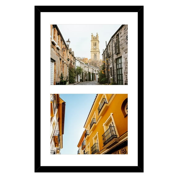 Mat Board Center 12x19 with 2-Opening 8x10 Black Wood Collage Picture Frames