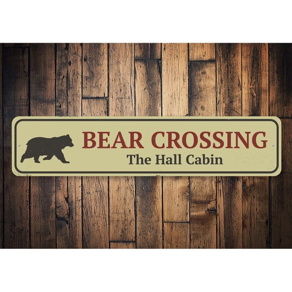 Bear Crossing Novelty Decor, Metal Wall Sign - 4x18 Inches