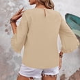 thumbnail image 3 of 3/4 Length Sleeve Womens Tops Dressy Casual Blouses Crewneck Ruffle Irregular Sleeve Shirts Spring Outfits Business Work Tops Khaki 2XL, 3 of 3