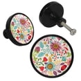 thumbnail image 2 of 4 Pcs Flowers Illustration Knobs for Kitchen Cabinet Cupboard Dresser Bookcase Drawer Pulls Handles Round Home Decor, 2 of 5