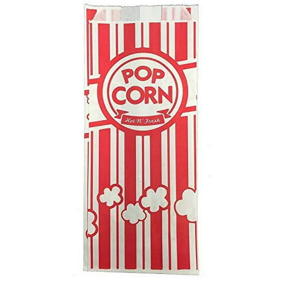 Carnival King Carnival King Paper Popcorn Bags, 1 oz, Red & White, 100 Pieces