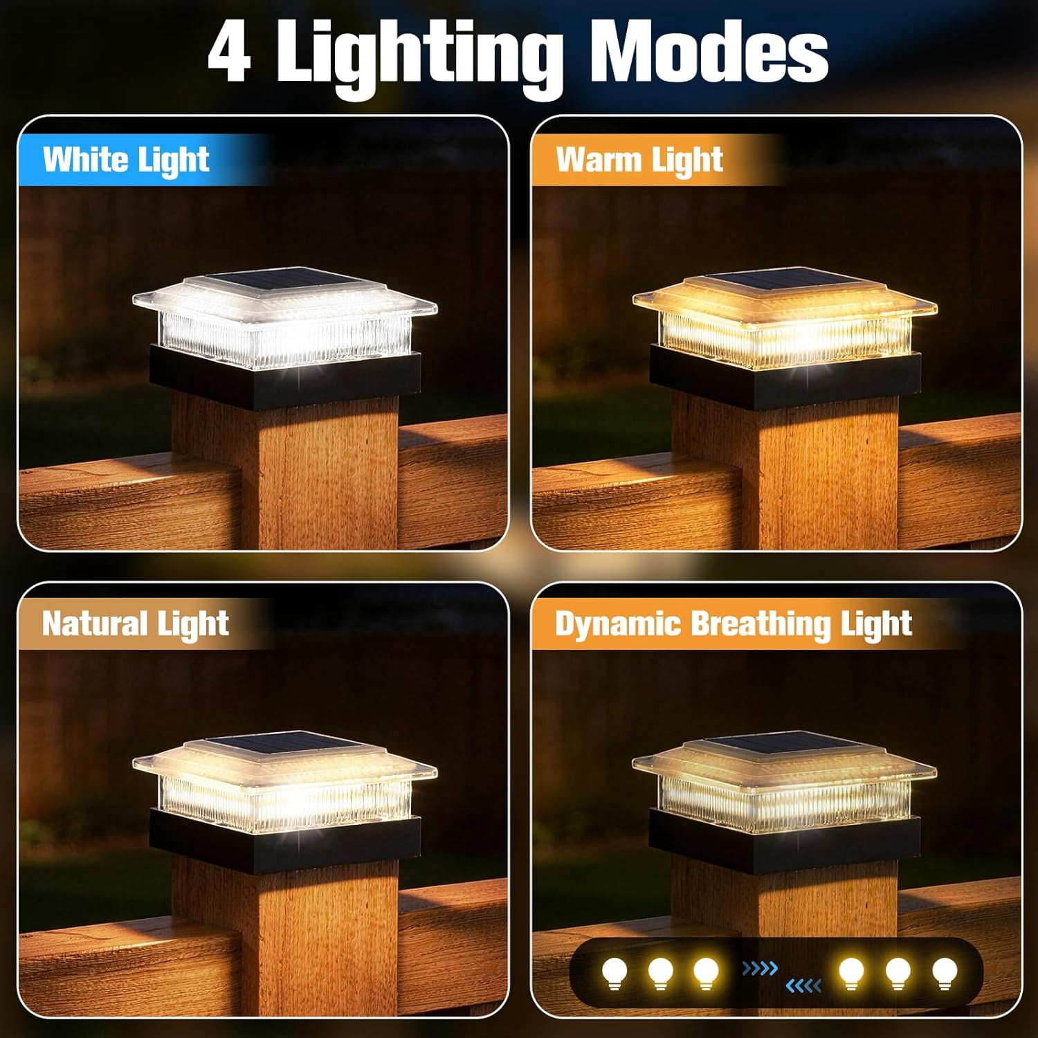 4x4 Solar Post Cap Lights 12 Pack, 4 Modes Outdoor Post Lights Solar Powered Dusk to Dawn Outdoor Post Light Solar Light for 4x4 3.5x3.5 Fence Post Mailbox Post -12 PACK
