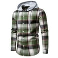 thumbnail image 2 of Blueek Men's Plaid Shirts Long Sleeve Pullover Top Patchwork Button Down Cardigans Fall Hooded Blouse,Green A,L, 2 of 7