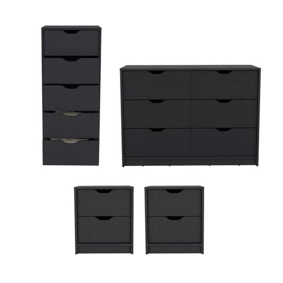 Pemberly Row Set of 4 Engineered Wood Dressers & 2 Nightstands in Black
