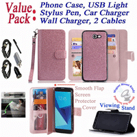 Value Pack + for Samsung Galaxy J7 Prime On Nxt On7 Prime Case Wallet Phone Case Mag Mount Ready Detachable Bumper Screen Protector Flap Cover Rose