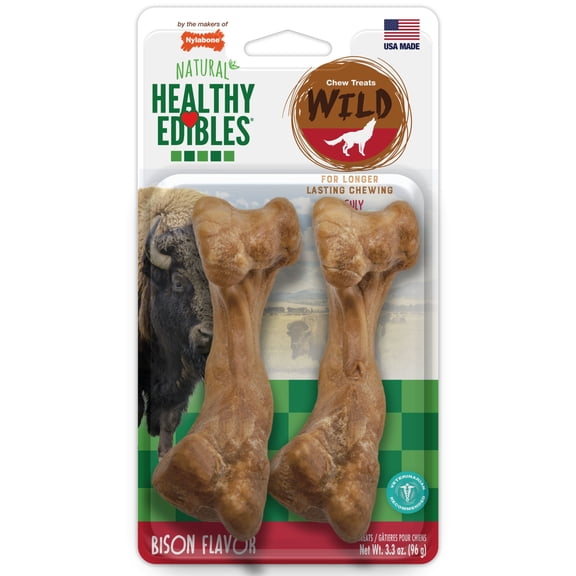 Nylabone Healthy Edibles Wild All-Natural Long Lasting Chew Treats Bison Medium (2 Count)