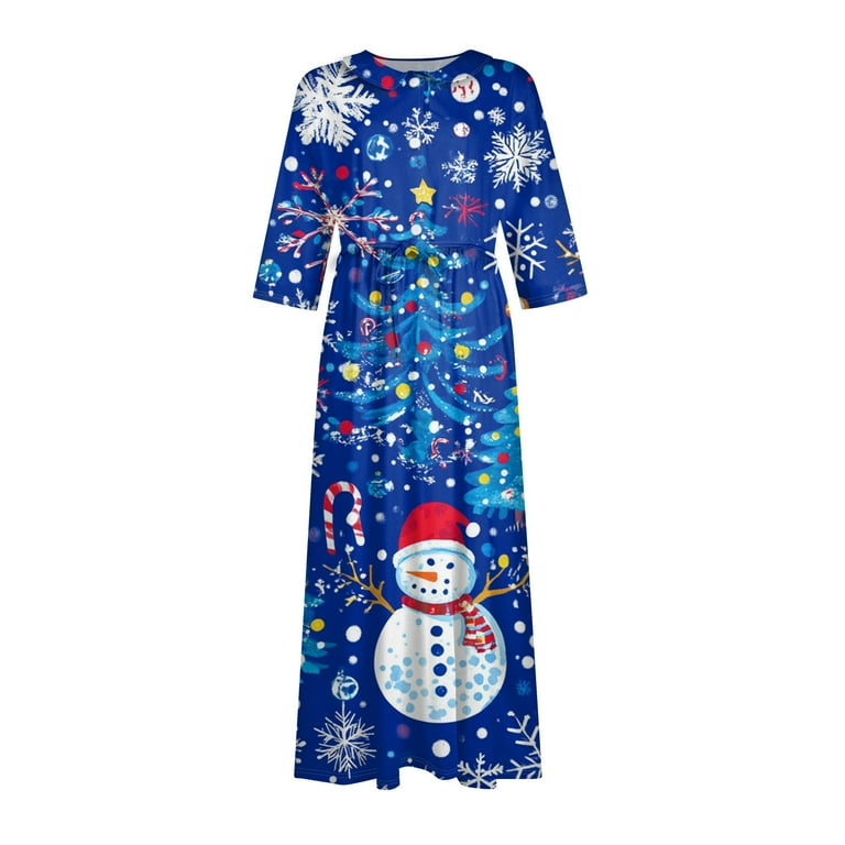 Christmas Dresses for Women Ladies Fashion Christmas Print Lapel  Button-Down Seven-Quarter Cuff Strap-Up Dress for Christmas Party,Royal Blue,M  - Walmart.com