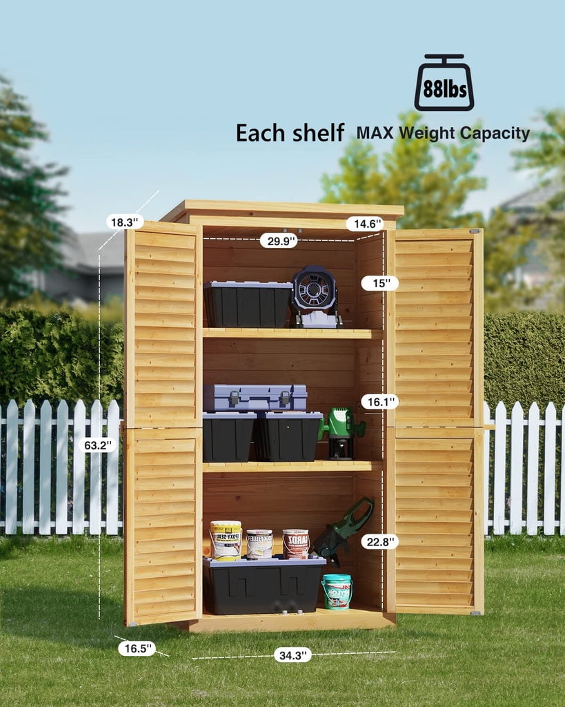 63.2 H Outdoor Storage Cabinet with 3 Removable Shelves - Natural 