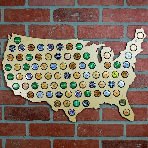 TORCHED USA Beer Cap Map | Wall Mount Display Decor Art | Beige