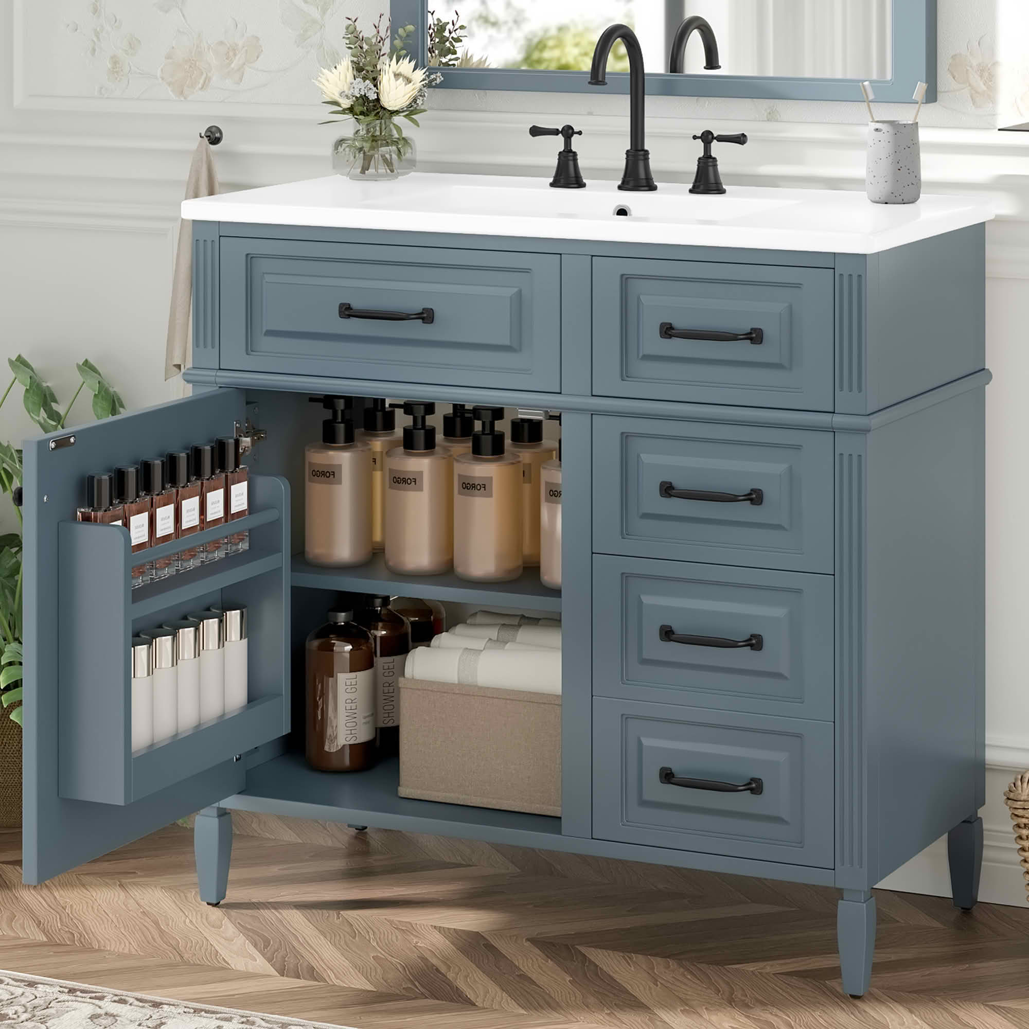 MAYEERTY 20" Bathroom Vanity with Sink Soft Closing Door Storage Rack Drawer Black