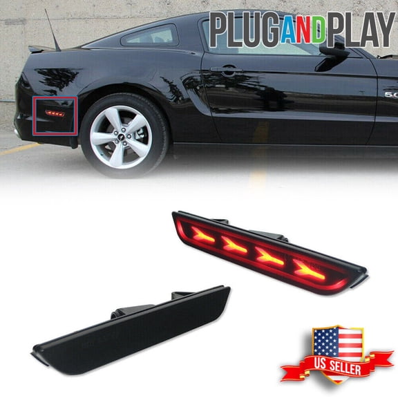 GTINTHEBOX 2pcs Smoked Lens Red LED Lamps Rear Side Marker Lights For 2010-2014 Ford Mustang