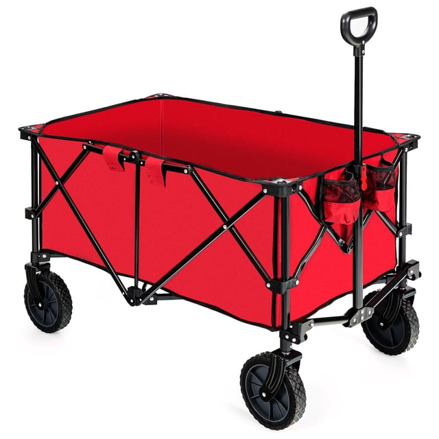 Costway Chariot Utilitaire de Camping Pliant et Rabattable avec Roues et Poignée Réglable Rouge