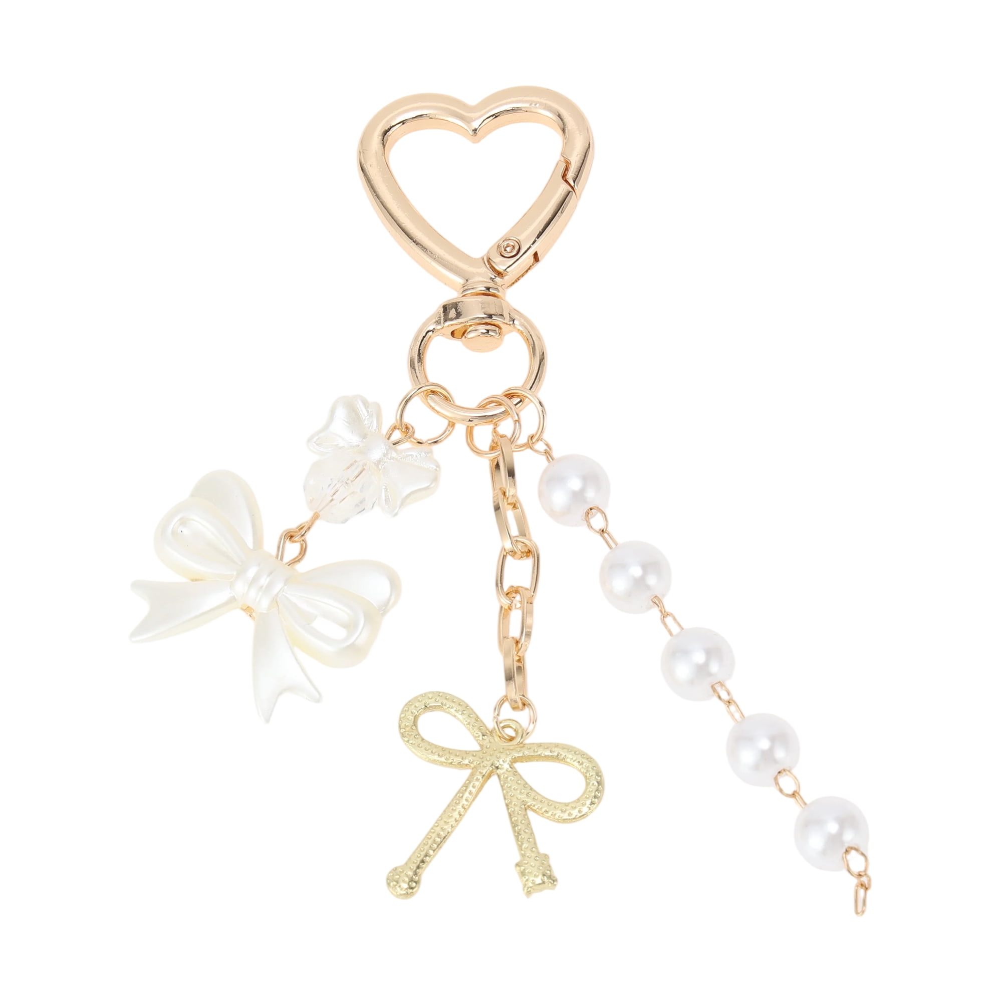 Unique Bargains Heart Bow Handbag Charm Keychain 1 Pc for Bags Gold Tone